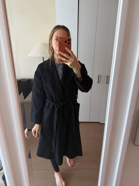 Theory Robe Black Wrap Wool Cashmere Coat